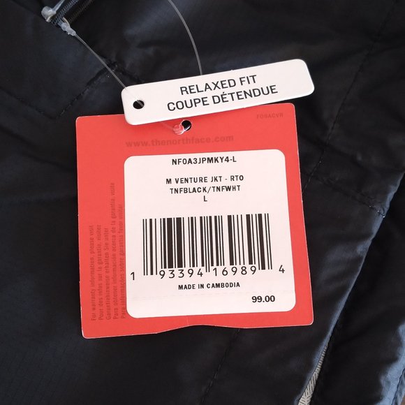 🆕The North Face Men's Venture Rain Jacket, Large - TNF Black/TNF White, Auth. - Picture 4 of 7
